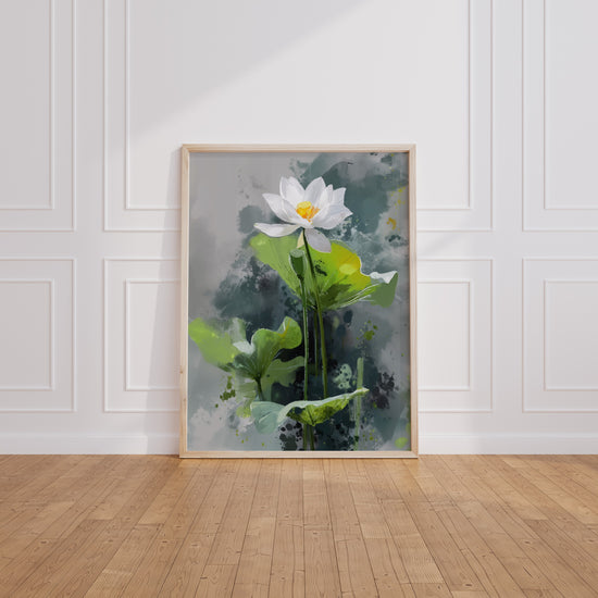 Poster Lotus blanc - Une fleur paisible au cœur du feuillage — Vierge - living-room