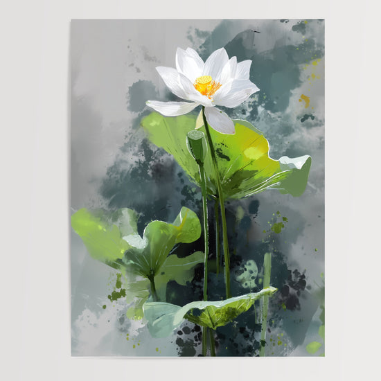 Poster Lotus blanc - Une fleur paisible au cœur du feuillage — Vierge - poster-presentation-produit