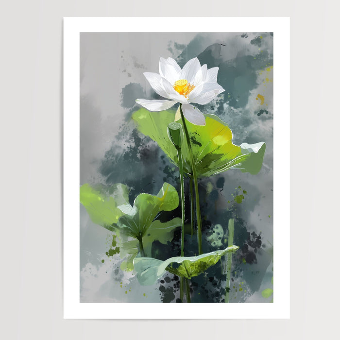 Poster Lotus blanc - Une fleur paisible au cœur du feuillage — Vierge - poster-presentation-produit — passe-partout blanc