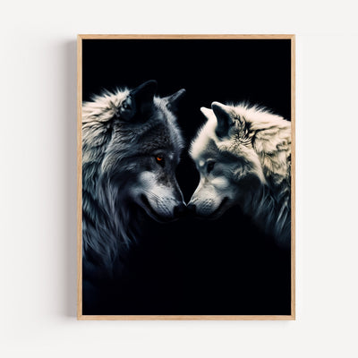 Poster Loups noir et blanc - Deux âmes unies par un regard