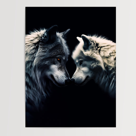 Poster Loups noir et blanc - Deux âmes unies par un regard — Vierge - poster-presentation-produit