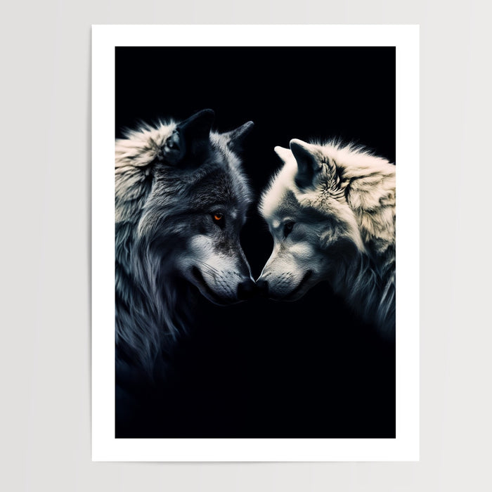 Poster Loups noir et blanc - Deux âmes unies par un regard — Vierge - poster-presentation-produit — passe-partout blanc