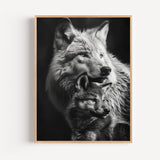 Poster Louve et louveteau - Tendresse sauvage en noir et blanc