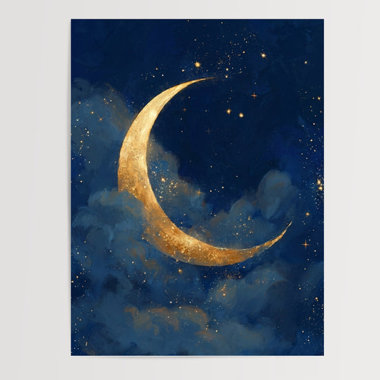 Poster Lune dorée - Douceur nocturne bleu et or pour chambre d'enfant — Vierge - poster-presentation-produit
