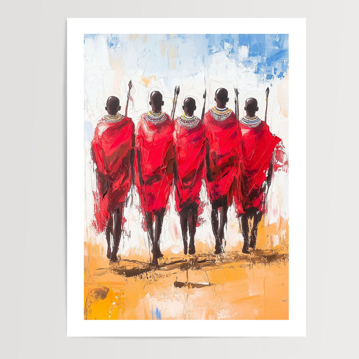Poster Maasai - La marche fière des guerriers de la savane — Vierge - poster-presentation-produit — passe-partout blanc