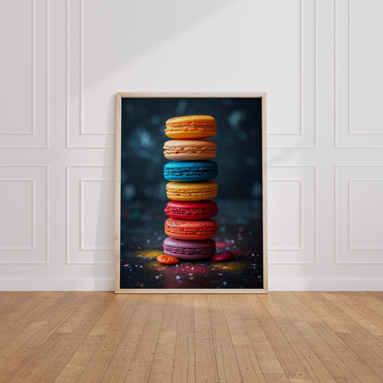 Poster Macarons arc-en-ciel - Douceurs colorées pour une cuisine joyeuse — Vierge - living-room