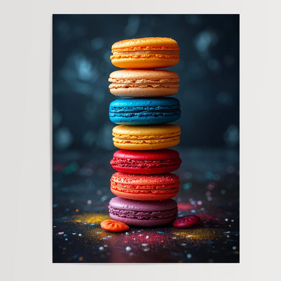 Poster Macarons arc-en-ciel - Douceurs colorées pour une cuisine joyeuse — Vierge - poster-presentation-produit