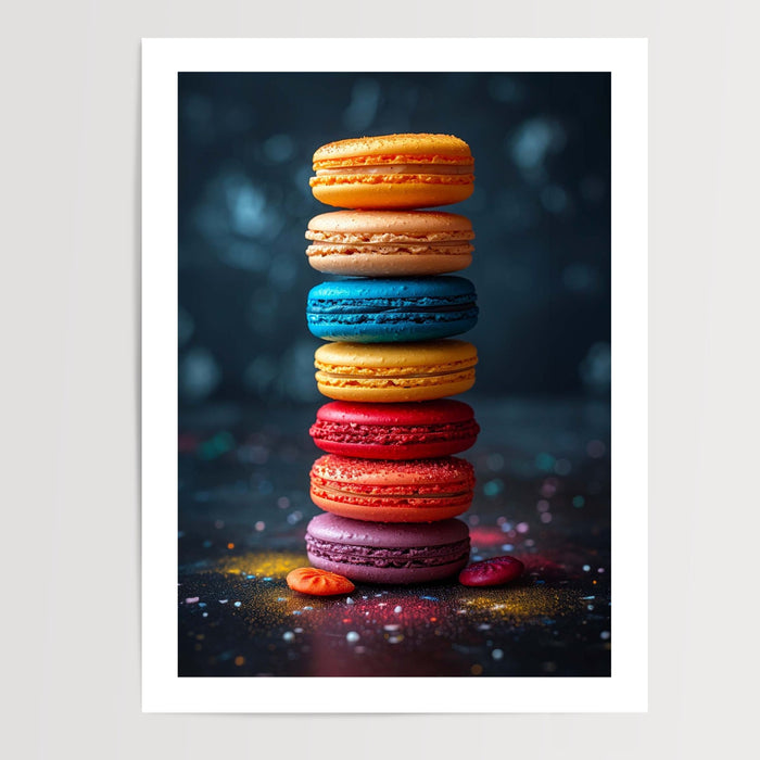 Poster Macarons arc-en-ciel - Douceurs colorées pour une cuisine joyeuse — Vierge - poster-presentation-produit — passe-partout blanc