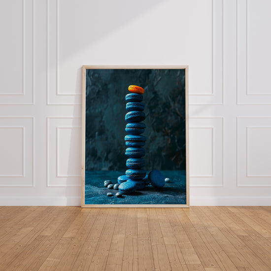Poster Macarons bleus - L'audace d'une note orangée — Vierge - living-room