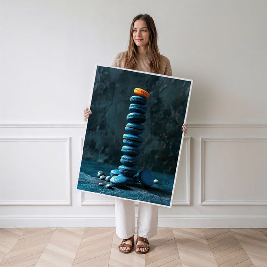 Poster Macarons bleus - L'audace d'une note orangée — Vierge - poster-femme-debout