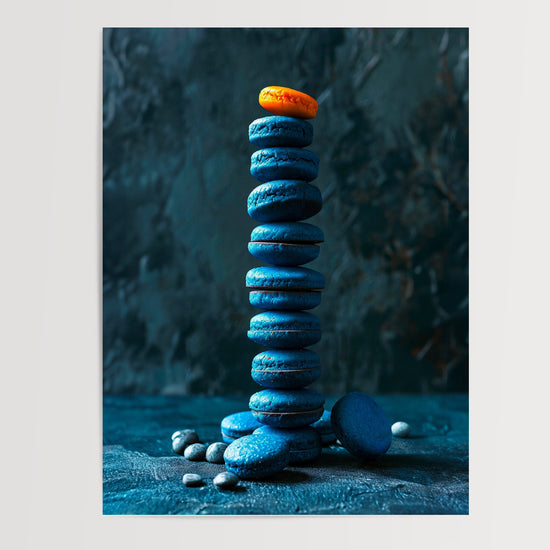 Poster Macarons bleus - L'audace d'une note orangée — Vierge - poster-presentation-produit
