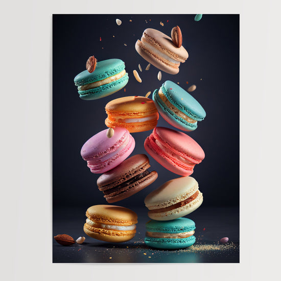 Poster Macarons colorés - Douceur gourmande en cascade — Vierge - poster-presentation-produit