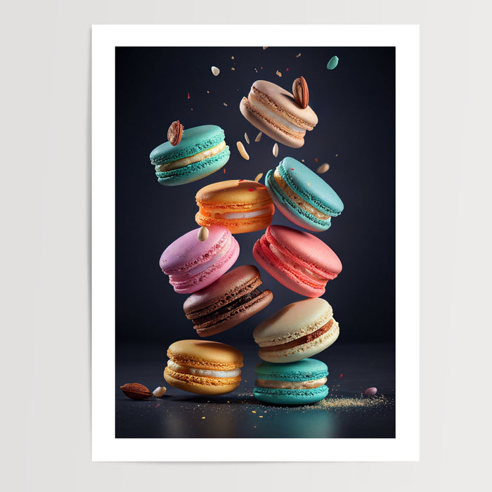Poster Macarons colorés - Douceur gourmande en cascade — Vierge - poster-presentation-produit — passe-partout blanc