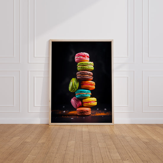 Poster Macarons gourmands - Douceurs pastel d'une pâtisserie française — Vierge - living-room