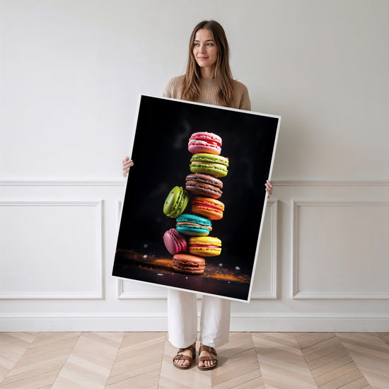 Poster Macarons gourmands - Douceurs pastel d'une pâtisserie française — Vierge - poster-femme-debout