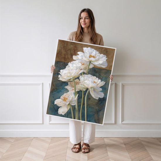 Poster Magnolia blanc - Fleurs délicates et calme retrouvé — Vierge - poster-femme-debout