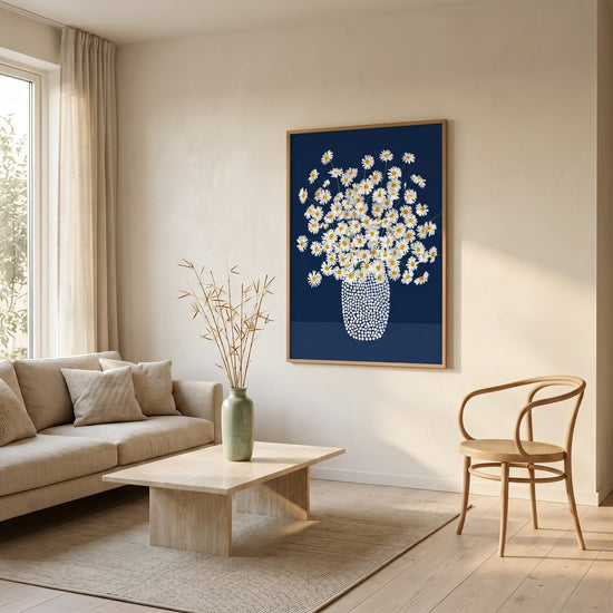 Poster Marguerites blanches - Fraîcheur lumineuse sur fond nocturne — Décor sur-mesure (IA)