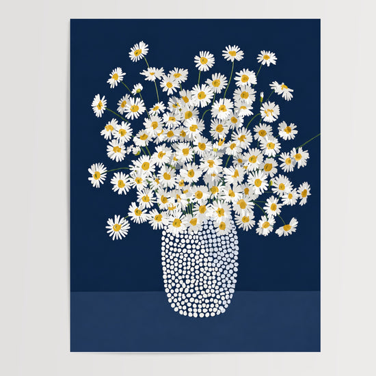 Poster Marguerites blanches - Fraîcheur lumineuse sur fond nocturne — Vierge - poster-presentation-produit