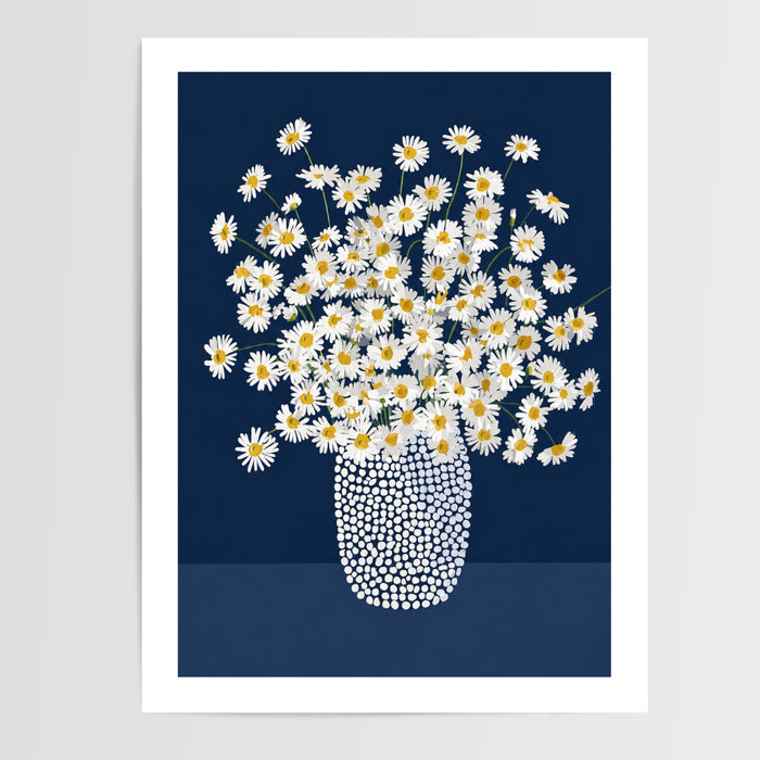 Poster Marguerites blanches - Fraîcheur lumineuse sur fond nocturne — Vierge - poster-presentation-produit — passe-partout blanc