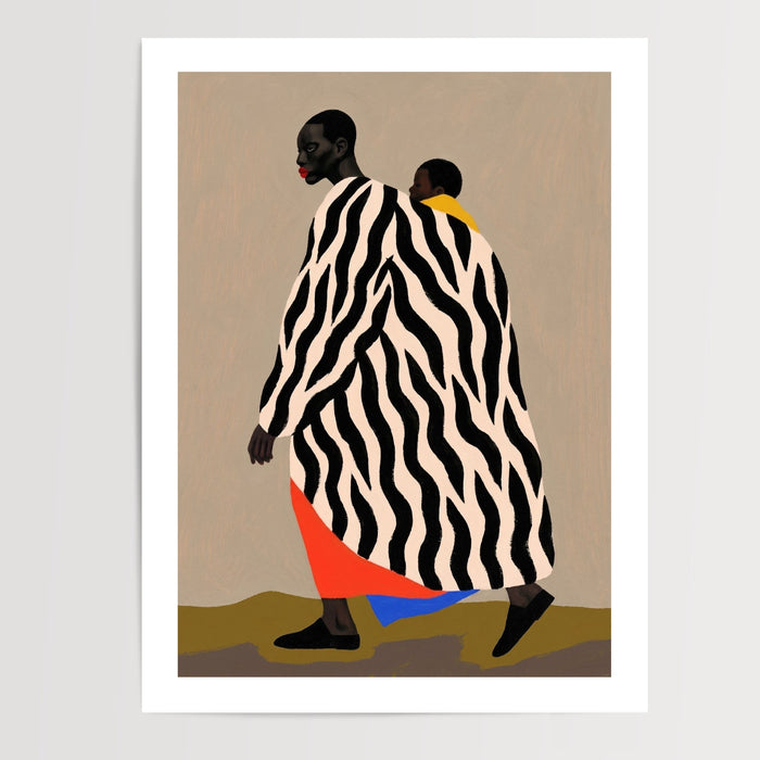 Poster Maternité Africaine - Femme et enfant aux motifs zébrés — Vierge - poster-presentation-produit — passe-partout blanc