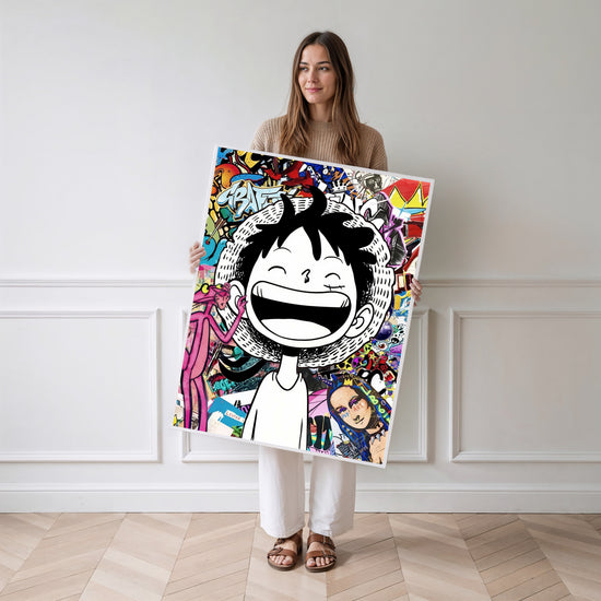 Poster Monkey D. Luffy - Sourire manga et graffitis pleins de vie — Vierge - poster-femme-debout