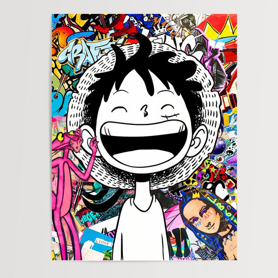 Poster Monkey D. Luffy - Sourire manga et graffitis pleins de vie — Vierge - poster-presentation-produit