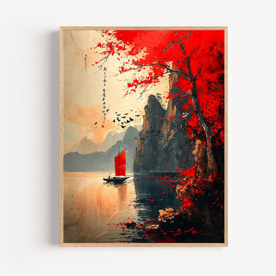 Poster Montagnes du Japon - Fleuve paisible et sérénité zen