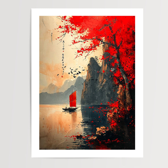 Poster Montagnes du Japon - Fleuve paisible et sérénité zen — Vierge - poster-presentation-produit — passe-partout blanc