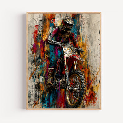 Poster Motocross en plein vol - Street art explosif pour chambre d'ado