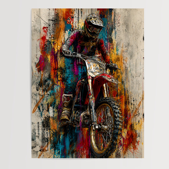 Poster Motocross en plein vol - Street art explosif pour chambre d'ado — Vierge - poster-presentation-produit