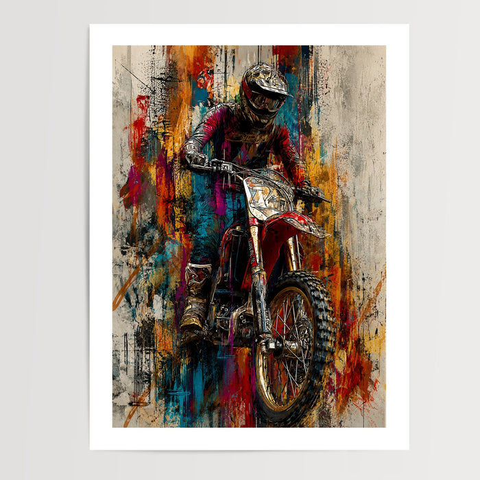 Poster Motocross en plein vol - Street art explosif pour chambre d'ado — Vierge - poster-presentation-produit — passe-partout blanc