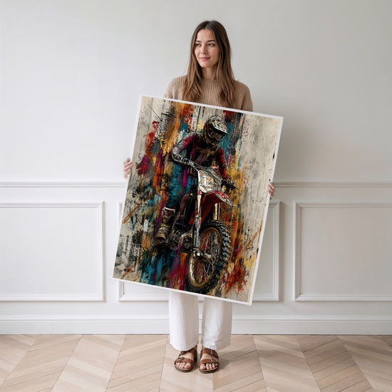 Poster Motocross en plein vol - Street art explosif pour chambre d'ado — Vierge - poster-femme-debout