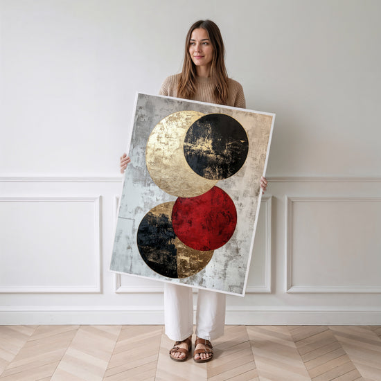 Poster mural Abstrait doré - Cercle zen aux reflets de lumière — Vierge - poster-femme-debout