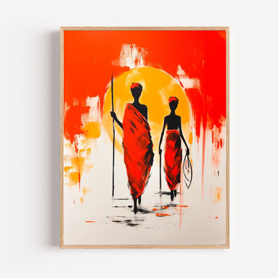 Póster mural África - Siluetas al amanecer y tonos tierra