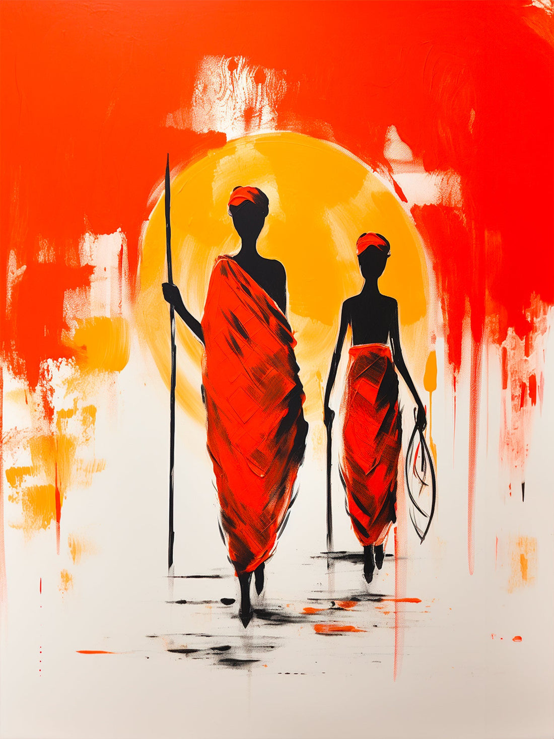 Poster mural Afrique - Silhouettes au soleil levant et couleurs de terre