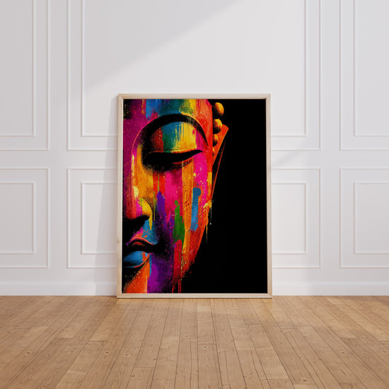 Poster mural Bouddha - Visage serein aux couleurs flamboyantes — Vierge - living-room