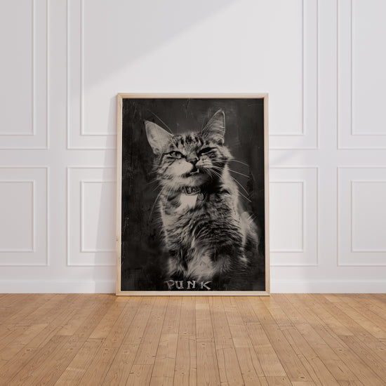 Poster mural Chat punk vintage - Un félin au regard frondeur — Vierge - living-room