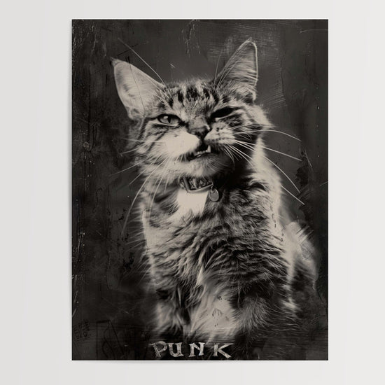Poster mural Chat punk vintage - Un félin au regard frondeur — Vierge - poster-presentation-produit
