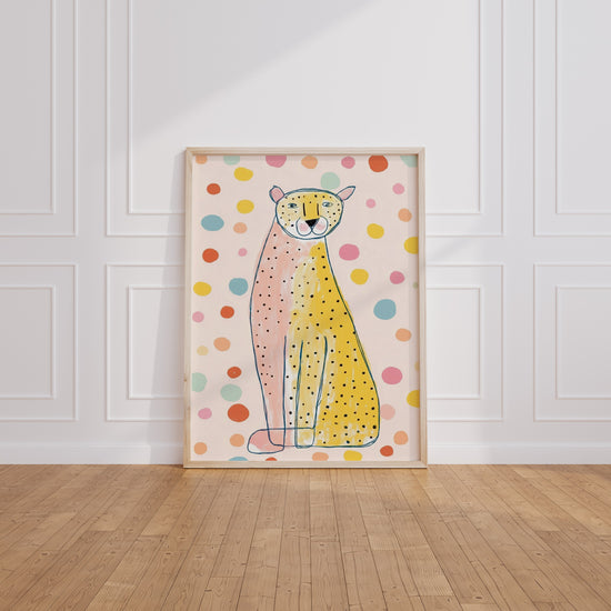 Poster mural Léopard pastel - Douceur rose et jaune pour la chambre — Vierge - living-room