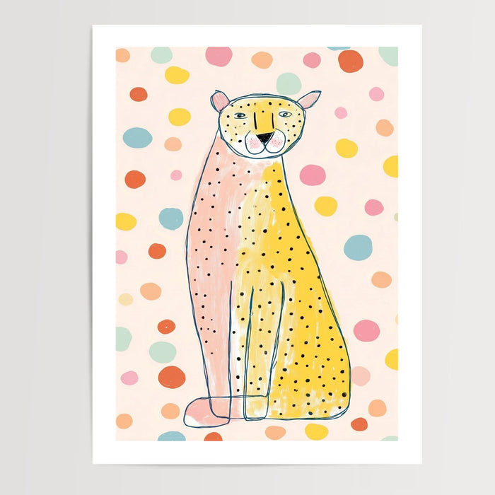 Poster mural Léopard pastel - Douceur rose et jaune pour la chambre — Vierge - poster-presentation-produit — passe-partout blanc