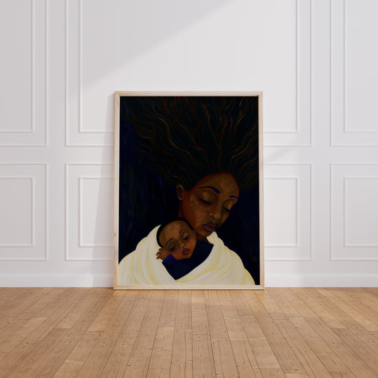 Poster mural Mère et Enfant - Douceur d'une étreinte africaine — Vierge - living-room