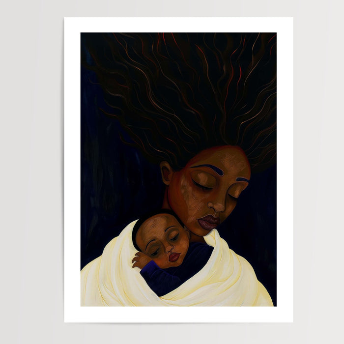 Poster mural Mère et Enfant - Douceur d'une étreinte africaine — Vierge - poster-presentation-produit — passe-partout blanc