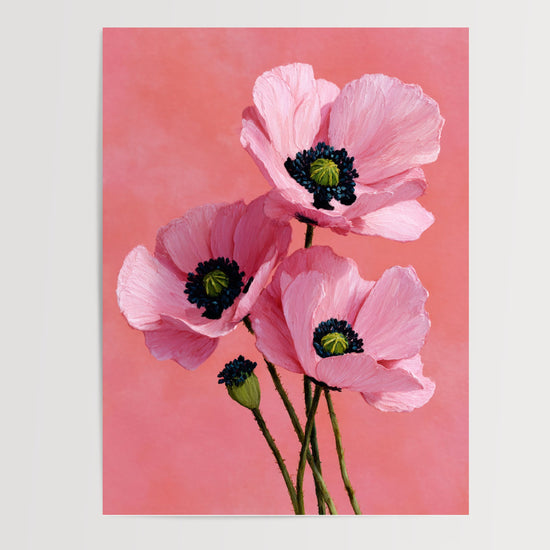 Poster mural Pavots roses - Tendresse fleurie sur fond poudré — Vierge - poster-presentation-produit