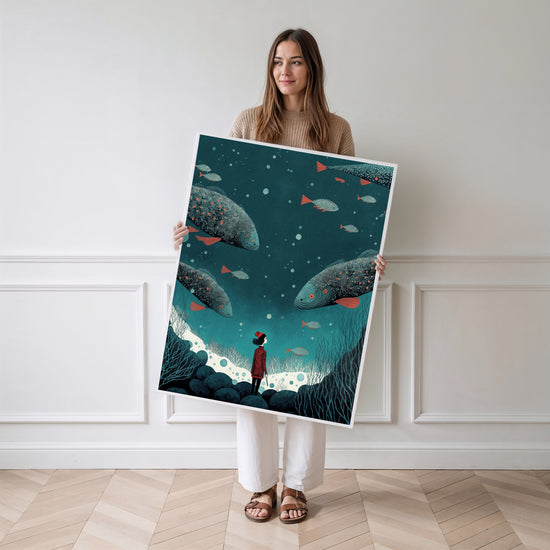 Poster mural Rêve marin - Petite exploratrice au fond de l'océan — Vierge - poster-femme-debout