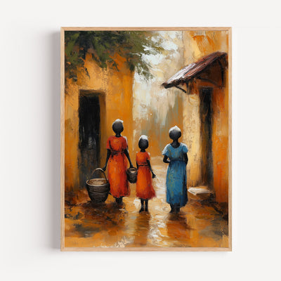 Poster mural Village africain - Instants de vie sous le soleil