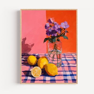 Poster Nature morte - Citrons et fleurs d'une cuisine ensoleillée