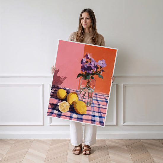 Poster Nature morte - Citrons et fleurs d'une cuisine ensoleillée — Vierge - poster-femme-debout