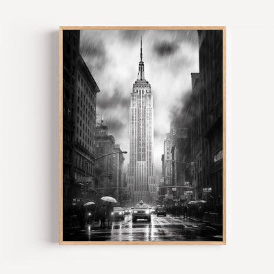 Poster New York schwarz-weiß – Straßenszene mit Empire State Building