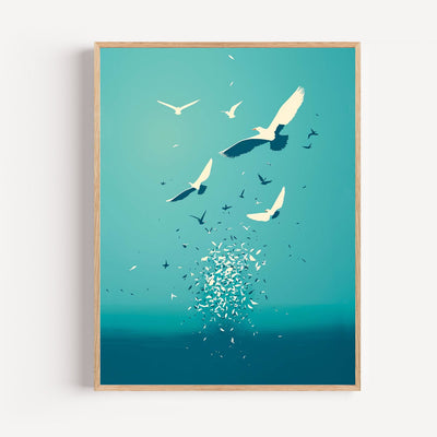 Poster Océan et oiseaux - L'appel du large et du ciel bleu