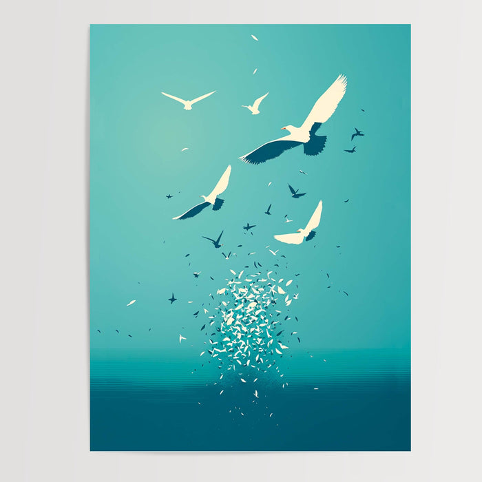 Poster Océan et oiseaux - L'appel du large et du ciel bleu — Vierge - poster-presentation-produit